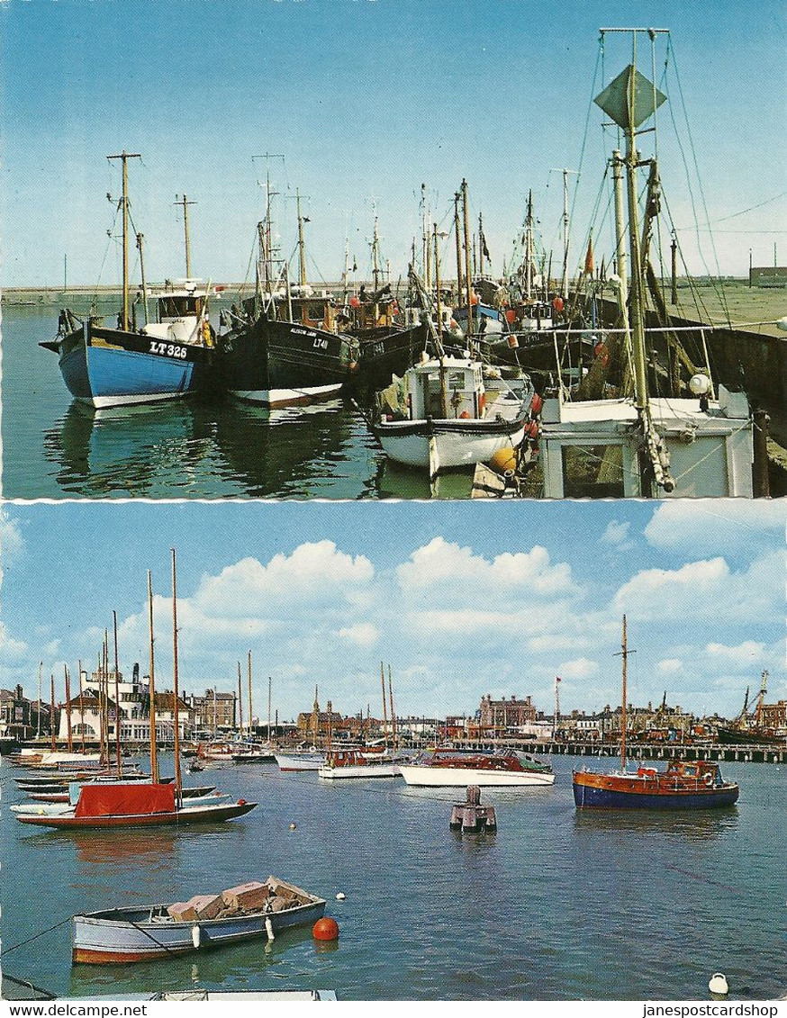 TWO POSTCARDS LOWESTOFT - HAMILTON DOCKS - YACHT BASIN - YACHTS - FISHING BOATS - Lowestoft