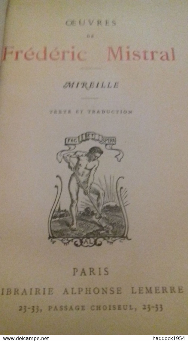 Mireille Poème Provençal FREDERIC MISTRAL Alphonse Lemerre 1864 - Auteurs Français
