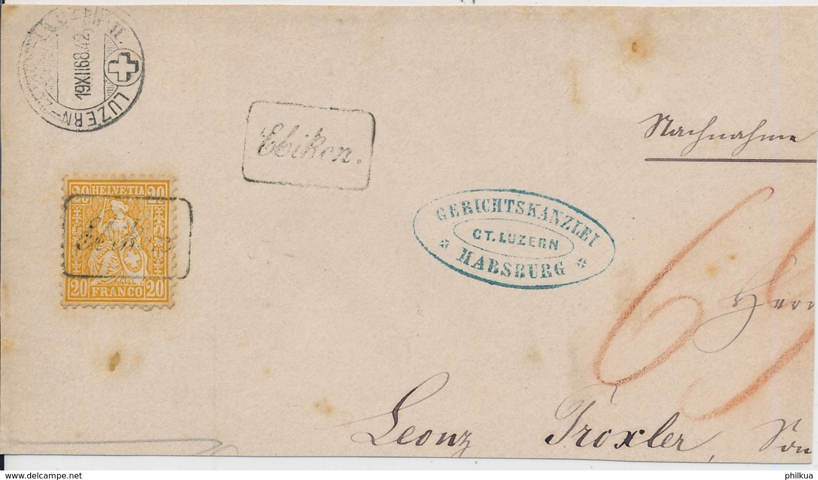 Zumstein 32 - Auf Briefausschnitt Mit Kastenstempel EBIKON - Cartas & Documentos