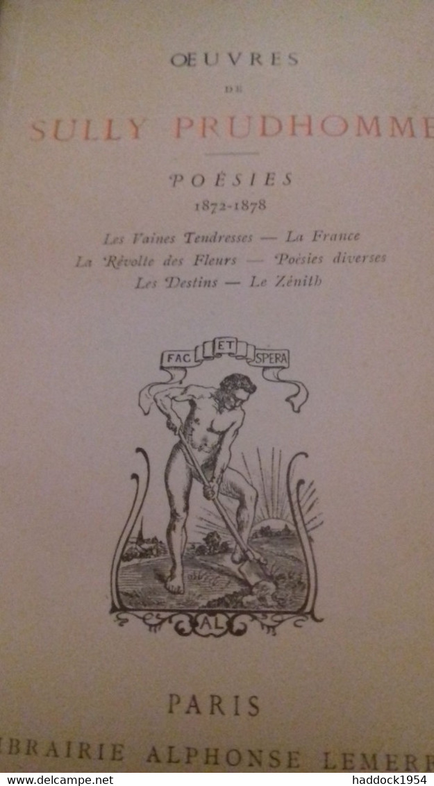 Poésies 1872-1878 SULLY PRUDHOMME  Alphonse Lemerre 1890 - Auteurs Français