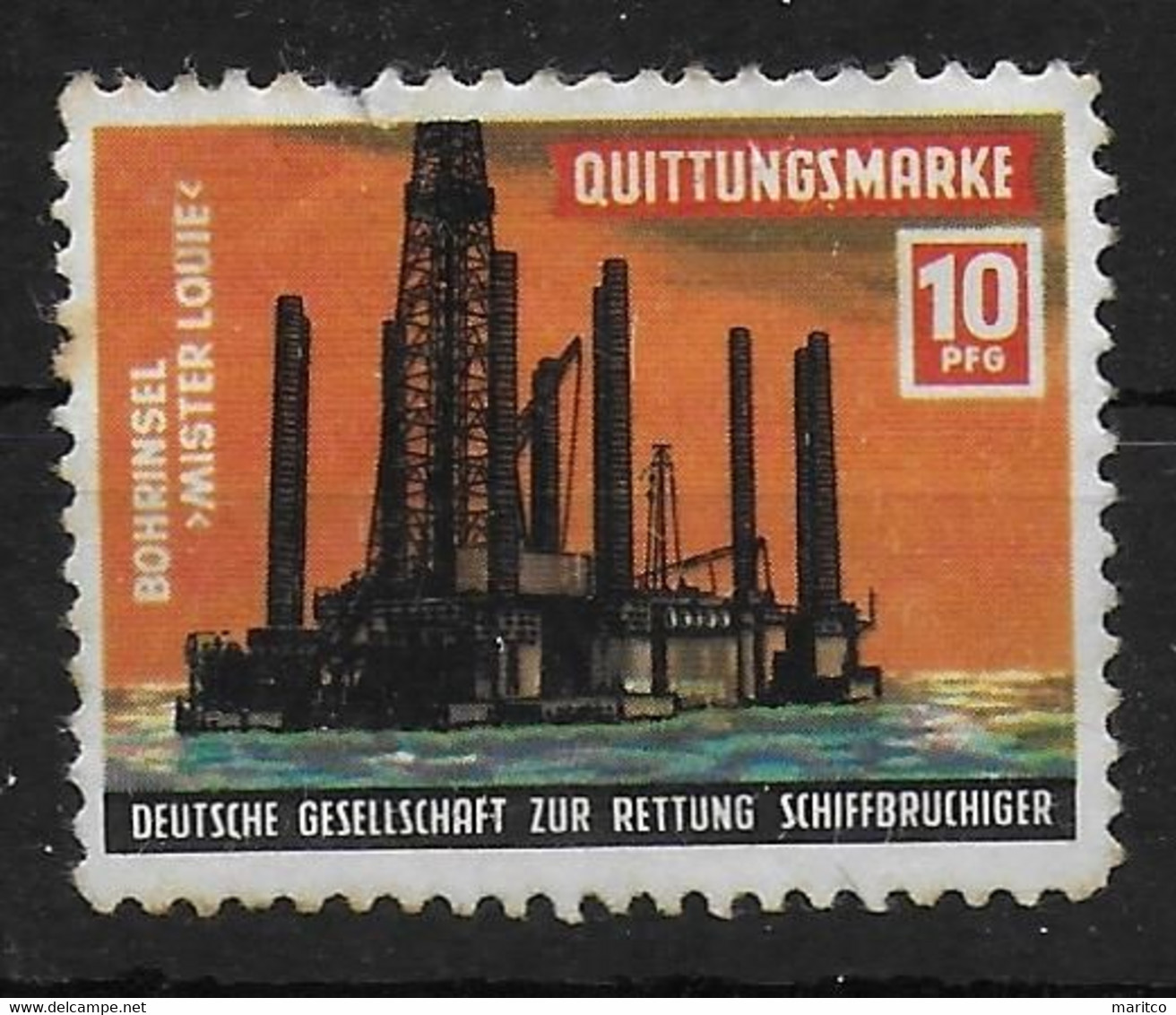 10 Pf Spendenmarke Für Deutsch Gesellschaft Zur Rettung Schiffbrüchiger Bohrinsel Oil Quittungsmarke - Fantasy Labels