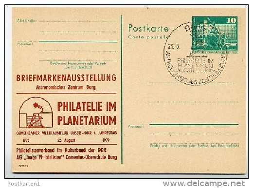 DDR P79-16a-79 C92-a Postkarte PRIVATER ZUDRUCK Weltraumflug Planetarium Burg Sost.1979 - Private Postcards - Used