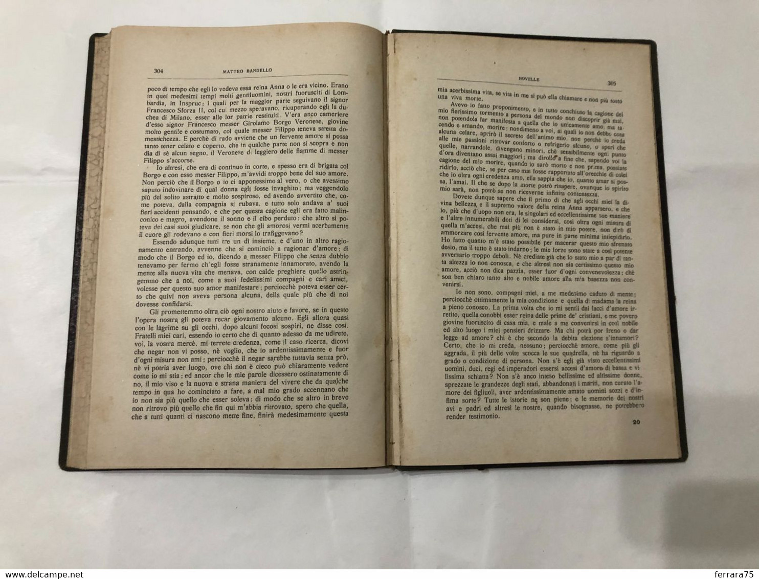 LIBRO NOVELLE MONSIGNORE MATTEO BANDELLO VESCOVO DI AGEN MILANO 1909 PAG.320.