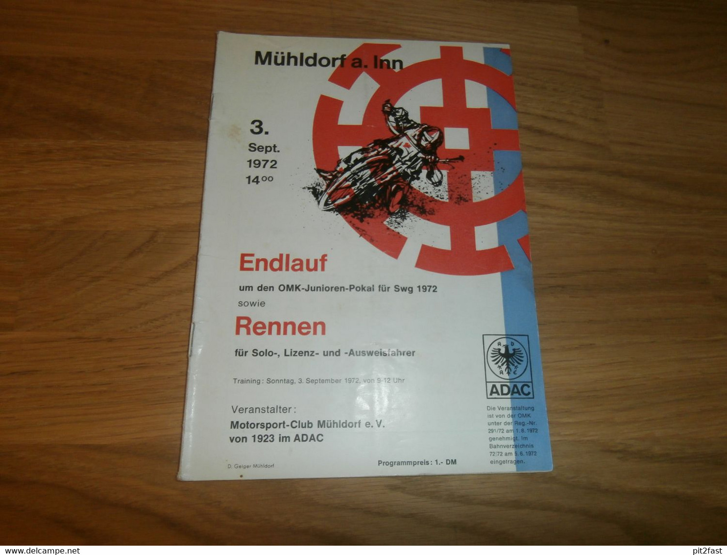 Sandbahnrennen Mühldorf , 3.09.1972 , Speedway , Programmheft / Programm / Rennprogramm , Program !!! - Motor Bikes