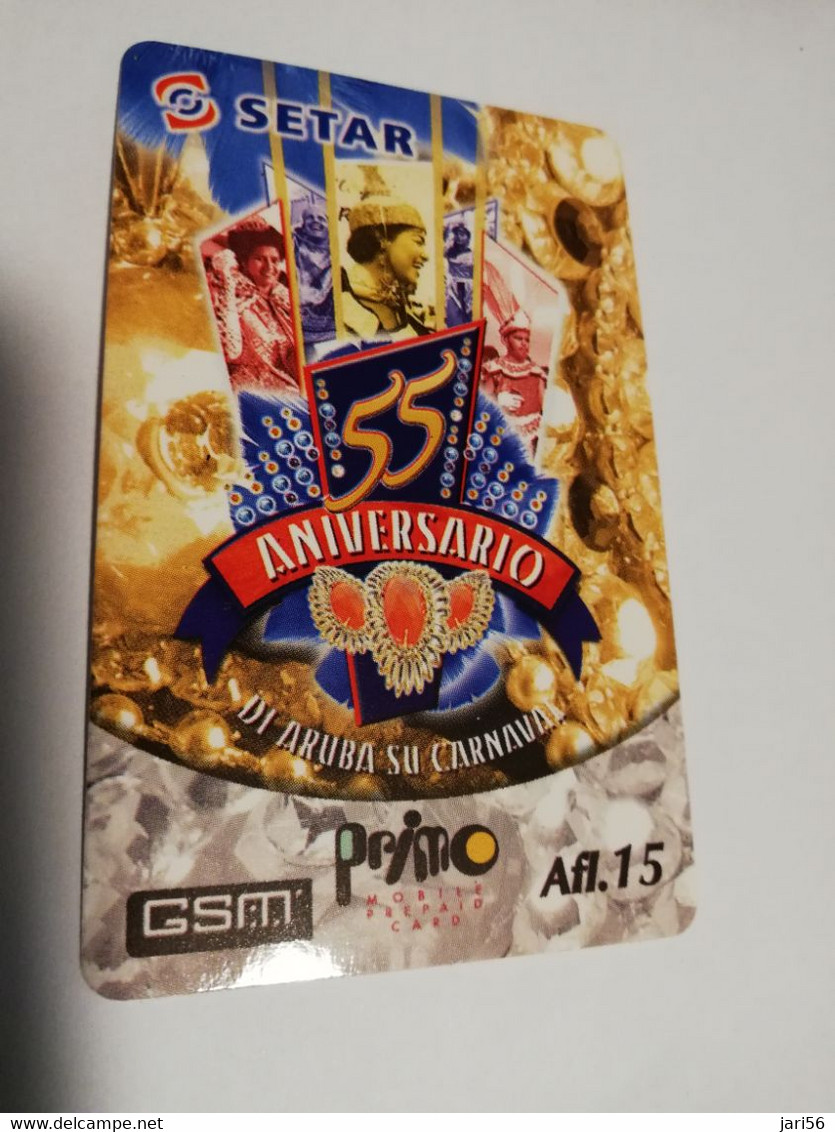 ARUBA PREPAID CARD  GSM PRIMO  SETAR  55E ANNIVERSARY CARNAVAL   AFL 15,--    Fine Used Card  **4028** - Aruba