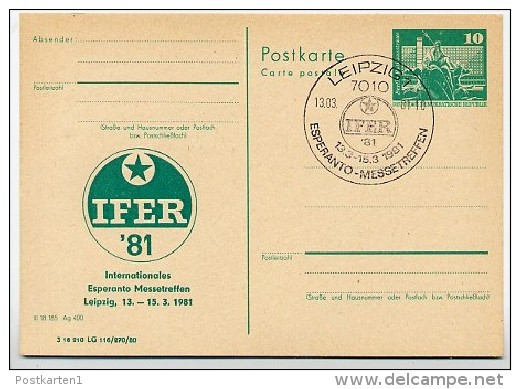 DDR P79-6-81 C142 Postkarte PRIVATER ZUDRUCK Esperanto-Messetreffen Leipzig Sost.1981 - Privé Postkaarten - Gebruikt