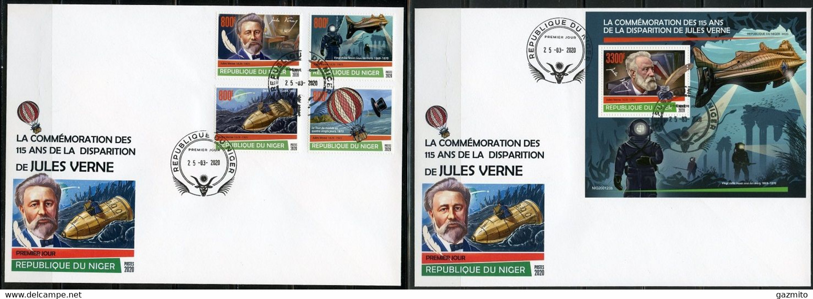 Niger 2020, J. Verne, Diving, Submarine, Baloon, 4val +BF In 2FDC - Plongée