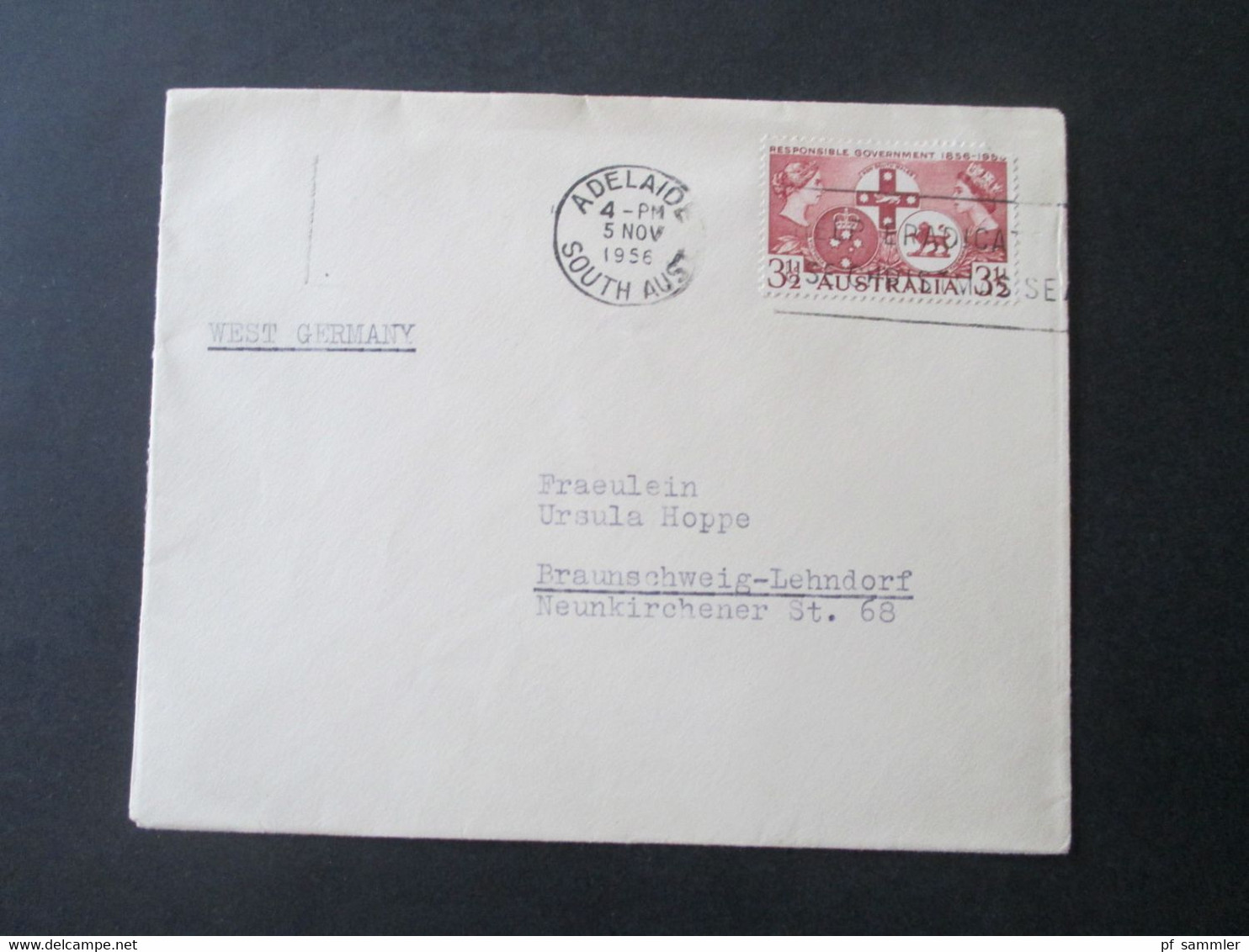 Australien 1956 Stempel Adelaide South Ausralia Nach Braunschweig Lehndorf Gesendet - Lettres & Documents