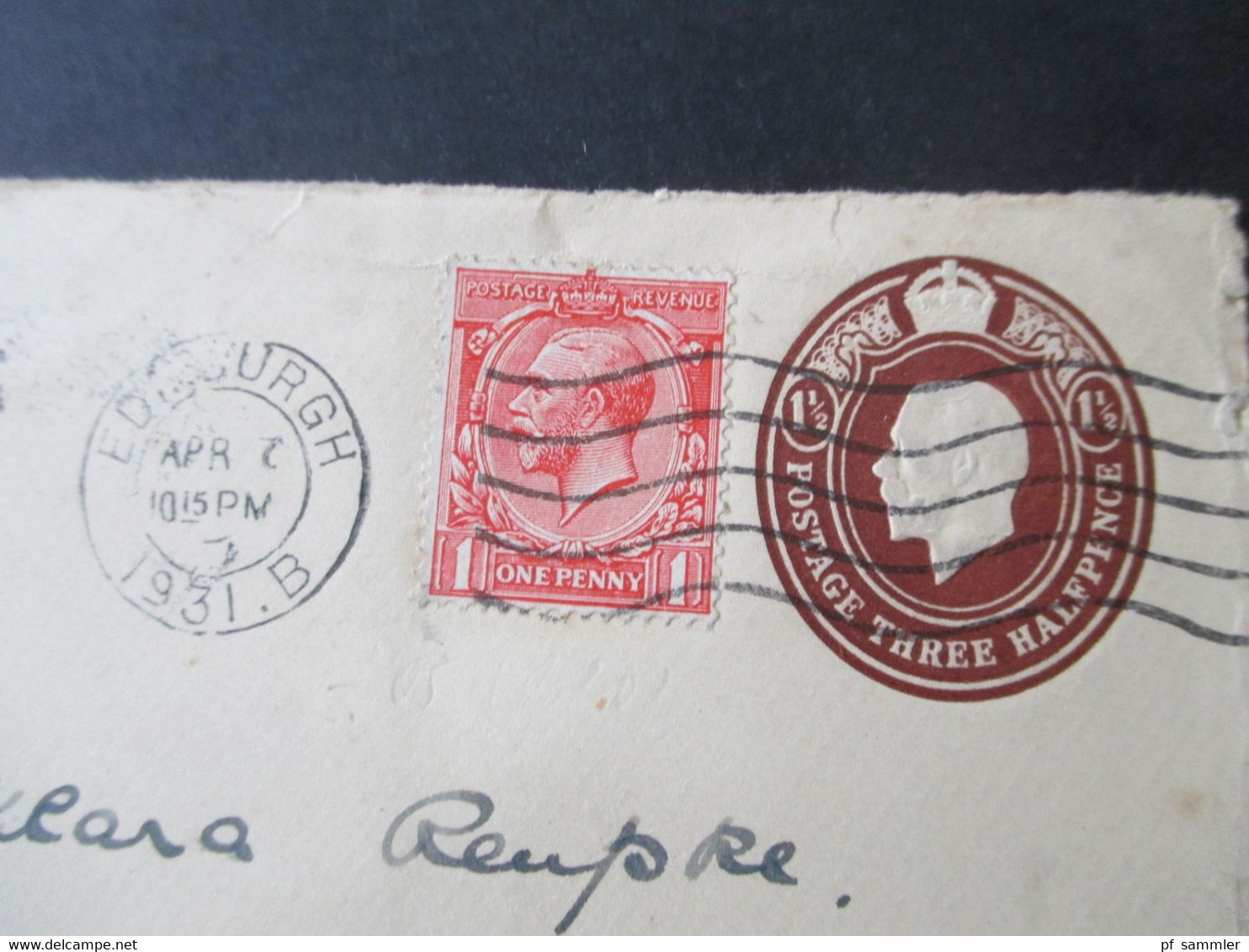 GB Schottland 1931 Ganzsachenumschlag Mit Zusatzfrankatur Stempel Edinburgh Nach Braunschweig Gesendet - Lettres & Documents