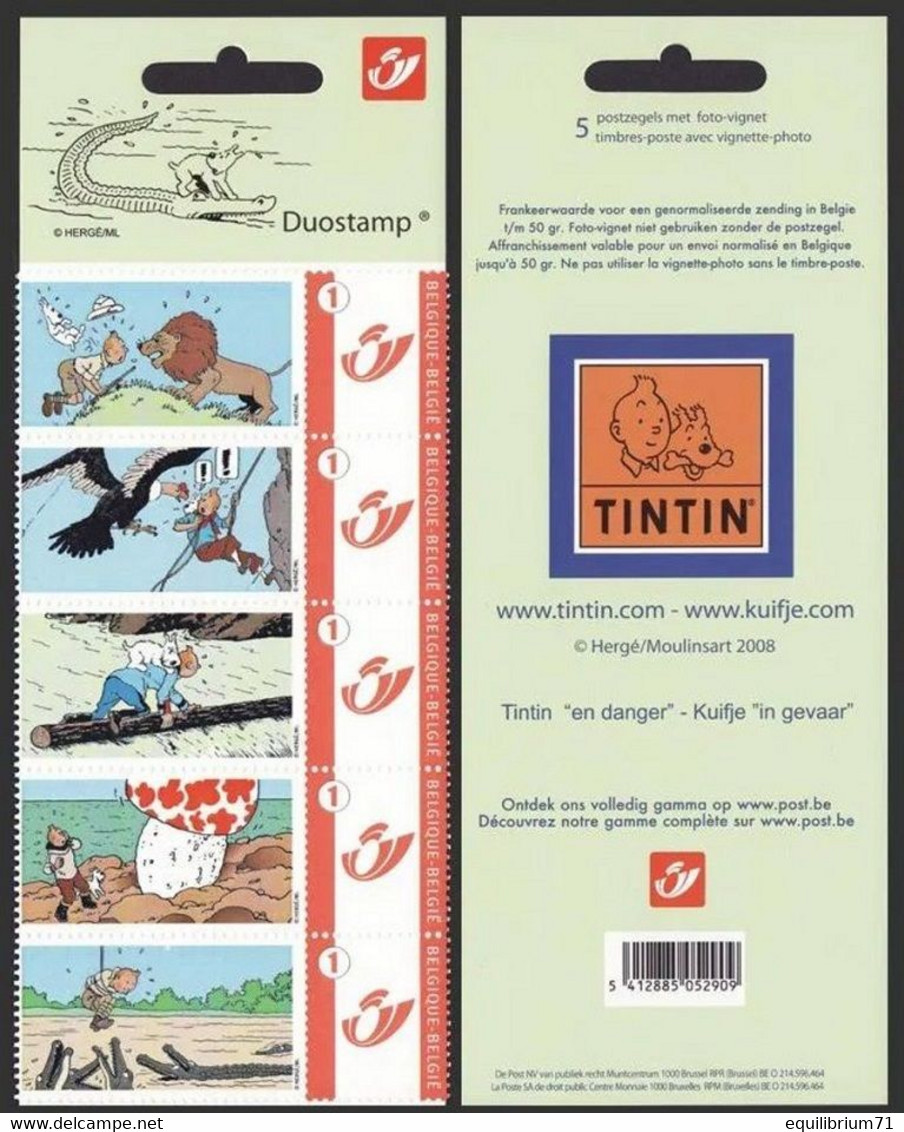 DUOSTAMP** / MYSTAMP**-  Tintin / Kuifje / Tim - En Danger / In Gevaar / In Gefahr / In Danger / (Hergé) - Philabédés