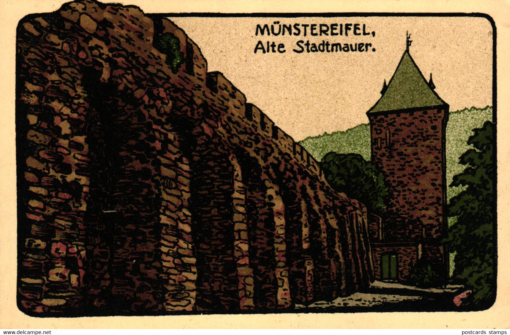 Münstereifel, Alte Stadtmauer, Steindruck AK, Um 1920 - Bad Muenstereifel