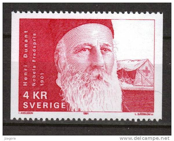 PRIX NOBEL PRIZE NOBELPREIS  PEACE 1901 HENRI DUNANT RED CROSS CROIX ROUGE ROTES KREUZ SWEDEN 1991 MNH MI 1696 - Henry Dunant