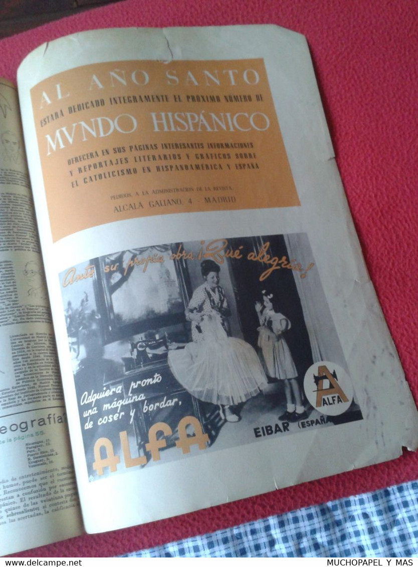 SPAIN ESPAGNE REVISTA MAGAZINE MUNDO HISPÁNICO AÑO III NÚM. 23 FEBRERO DE 1950, 60 PÁGINAS TOROS, ESTUDIANTINA CORTES...