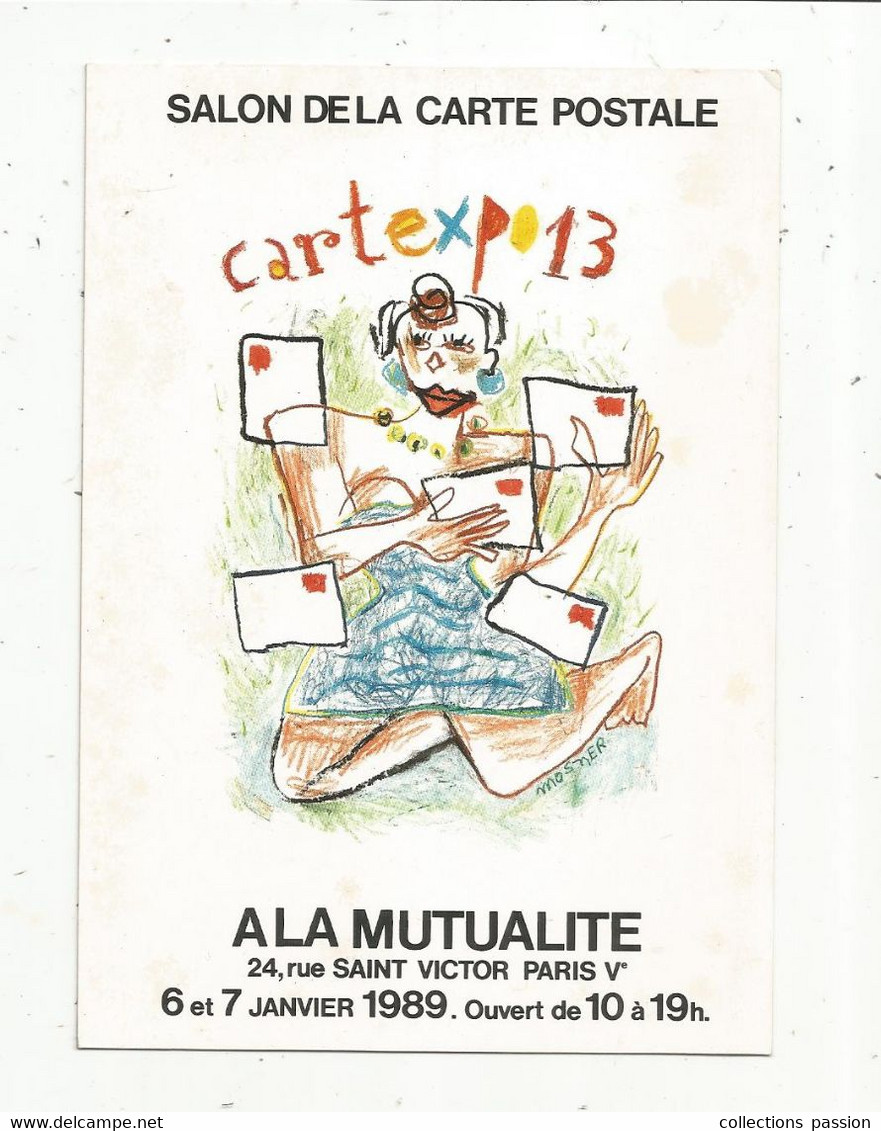 Cp, Bourses & Salons De Collections, CARTEXPO 13 à La Mutualité ,Paris ,1989,illustrateur: R. MOSNER ,vierge - Sammlerbörsen & Sammlerausstellungen