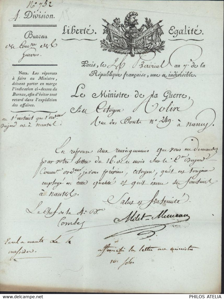 Autographe Louis Marie De Milet De Mureau Général Homme Politique Français Révolution Empire Ministère Guerre Génie - Sonstige & Ohne Zuordnung