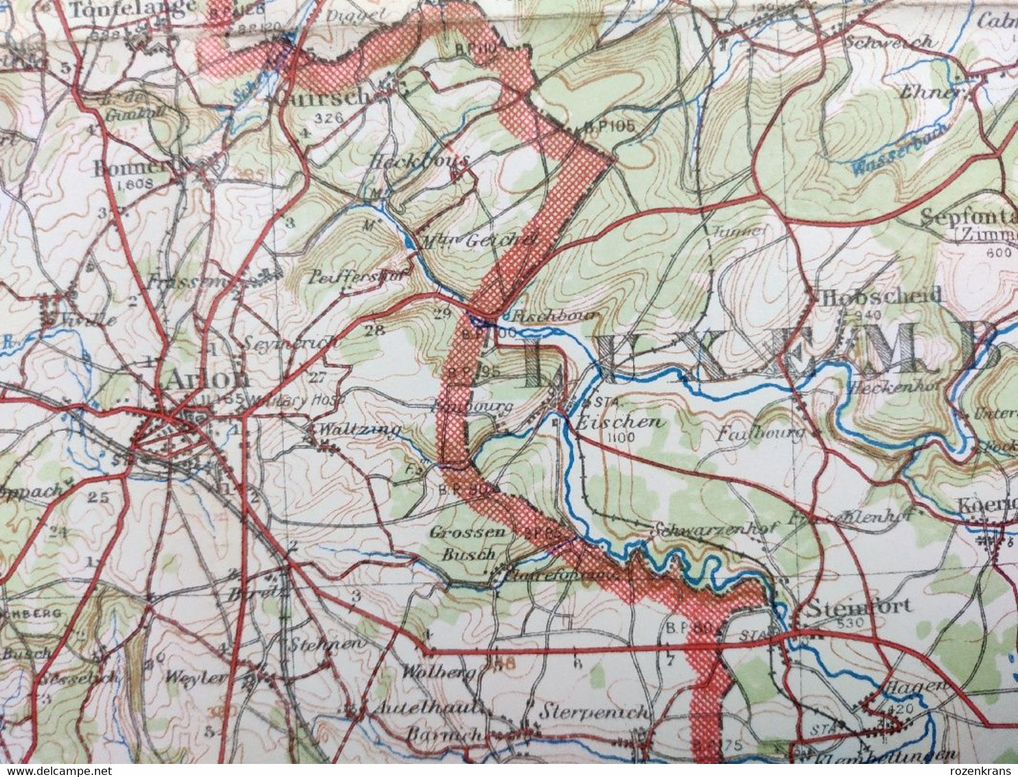 Carte Topographique Militaire UK War Office 1916 World War 1 WW1 Luxembourg Arlon Bahay Martelange Marbehan Oberkorn - Topographische Karten