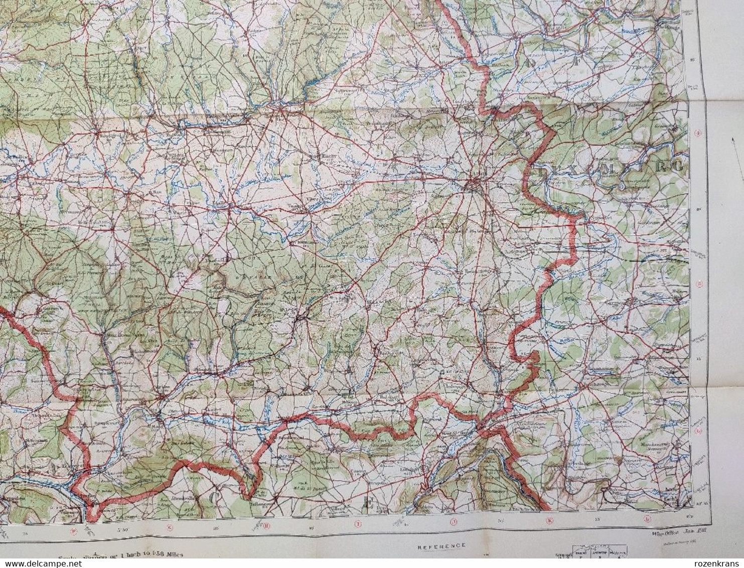 Carte Topographique Militaire UK War Office 1916 World War 1 WW1 Luxembourg Arlon Bahay Martelange Marbehan Oberkorn