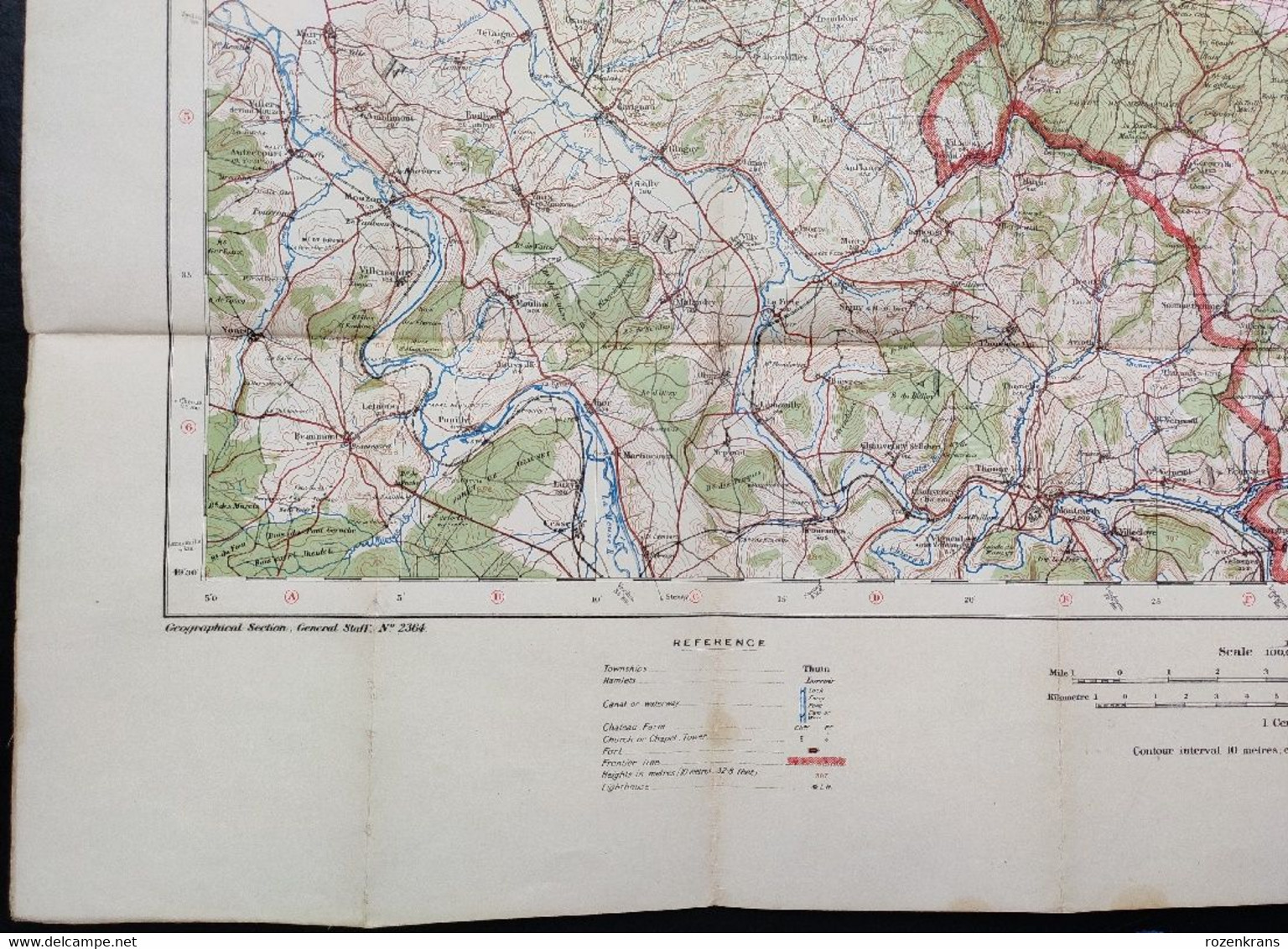 Carte Topographique Militaire UK War Office 1916 World War 1 WW1 Luxembourg Arlon Bahay Martelange Marbehan Oberkorn