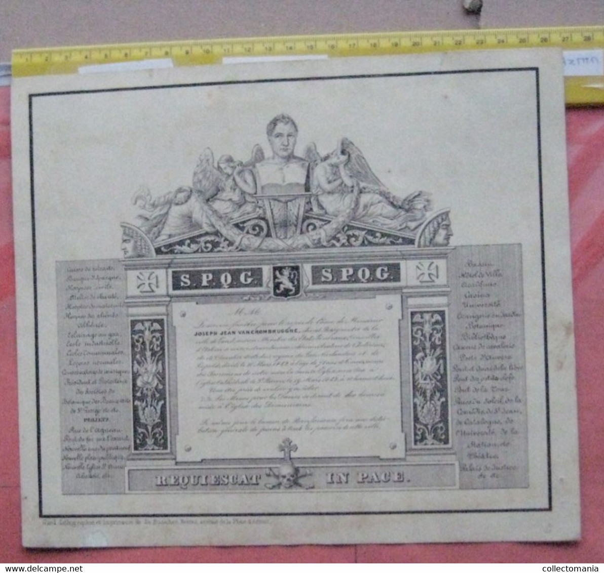 1 Carte DECES  Mr. Joseph Jean Van Crombrugghe  Avocat Bourgemestre De Gand  1842  Cathédrale St. Bavon   26,5 X 23 Cm - Porcelaine