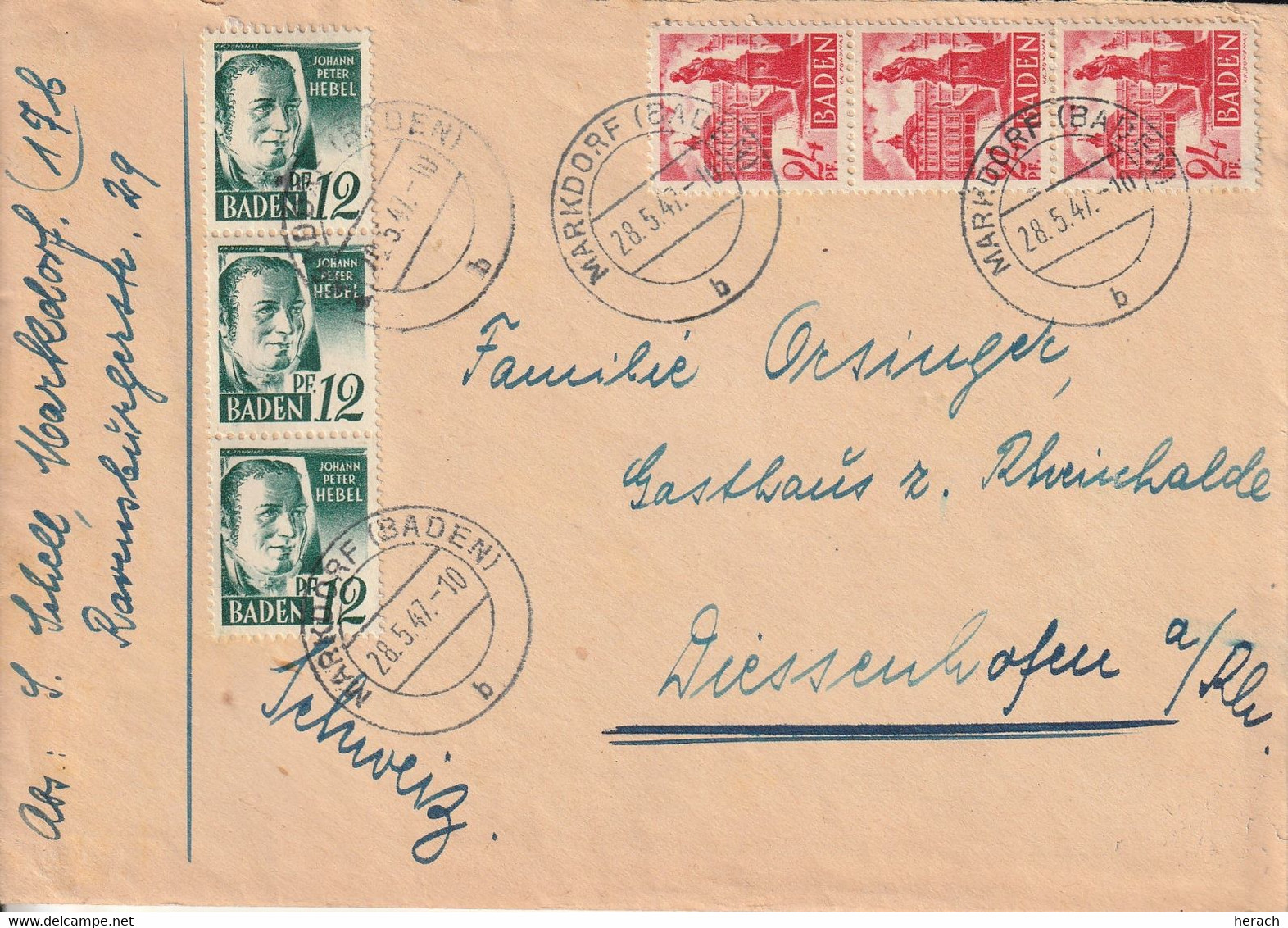 Allemagne Zone Française Lettre Markdorf 1947 - Otros & Sin Clasificación