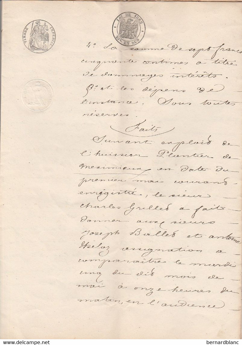 VP 8 FEUILLES - 1863 - JUGEMENT AU TRIBUNAL DE TREVOUX - CHALAMONT - LOYES - MEXIMIEUX - Manoscritti