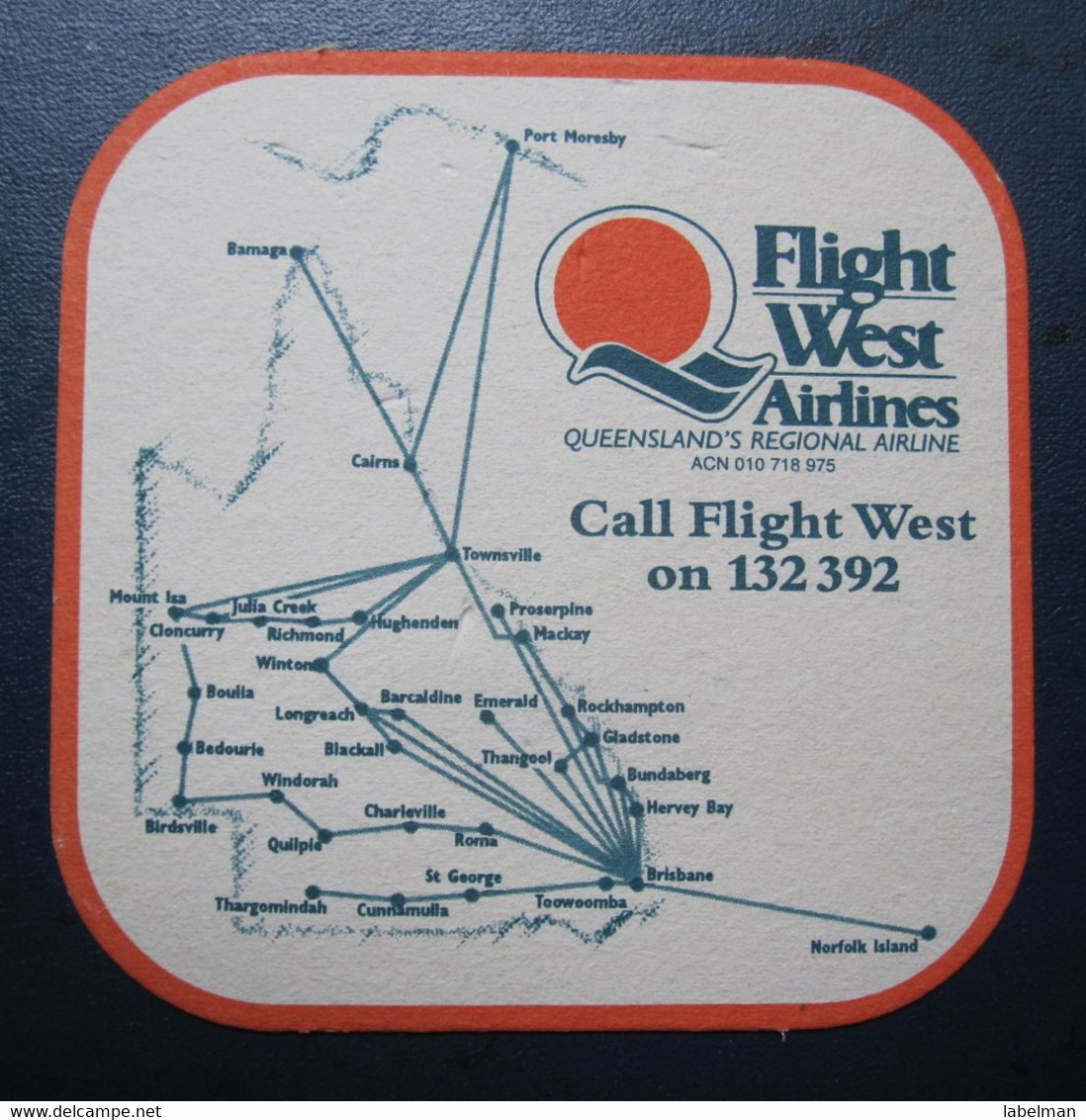 COASTER AUSTRALIA FLIGHT WEST QUEENSLAND TICKET AIRWAYS AIRLINE STICKER LABEL TAG LUGGAGE BUGGAGE PLANE AIRCRAFT AIRPORT - Europe