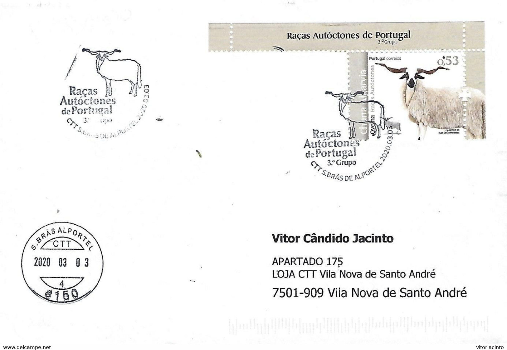 Postmark - Portuguese Autochtnonous Breeds 3º Group - The "Churra Algarvia" Sheep (Stamp From Miniature Sheet) - Farm