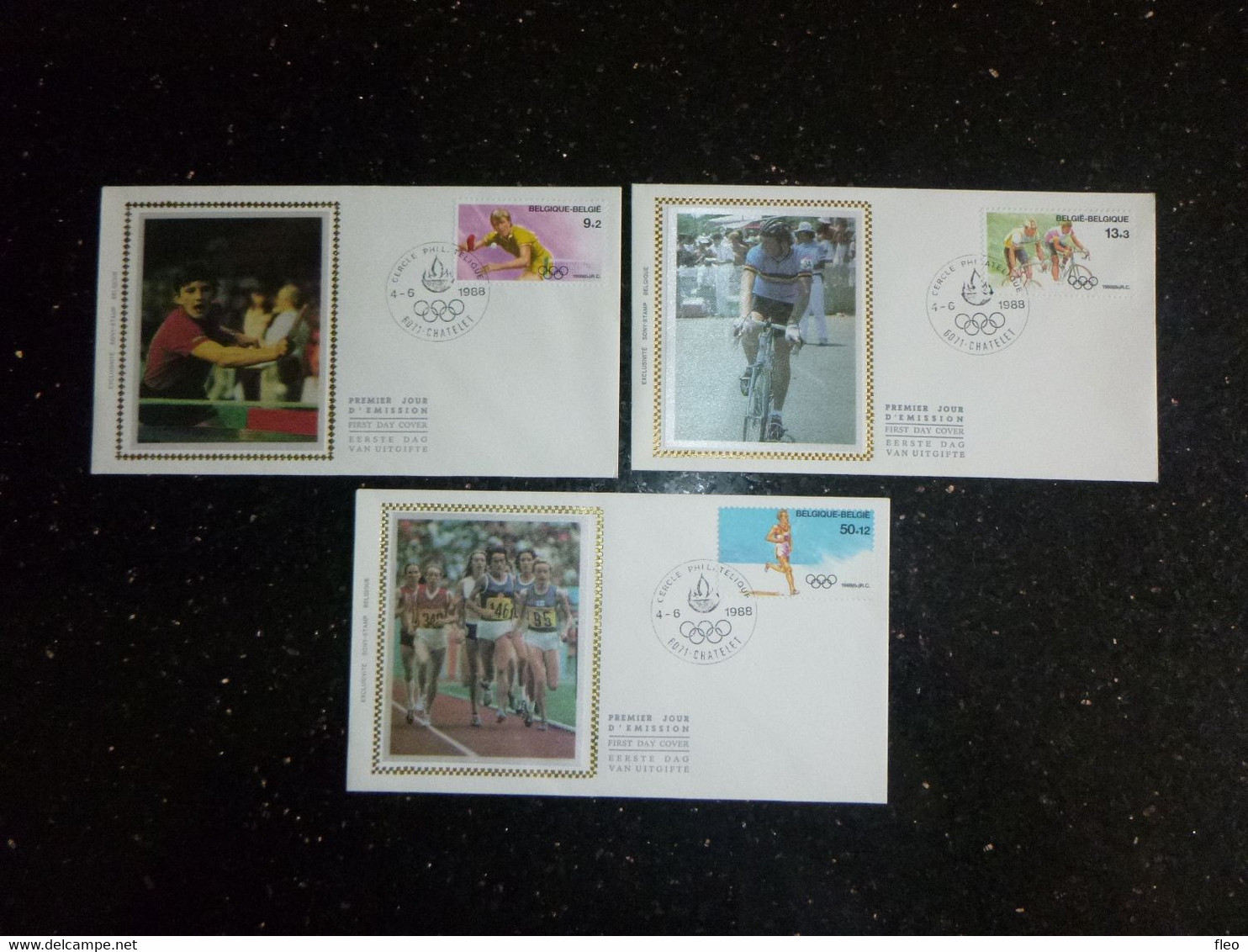 BELG.1988 2285 2286 & 2287 FDC's Zijde-soie (Chatelet) : "Olympische Spelen / Jeux Olympiques Séoul " - 1981-1990