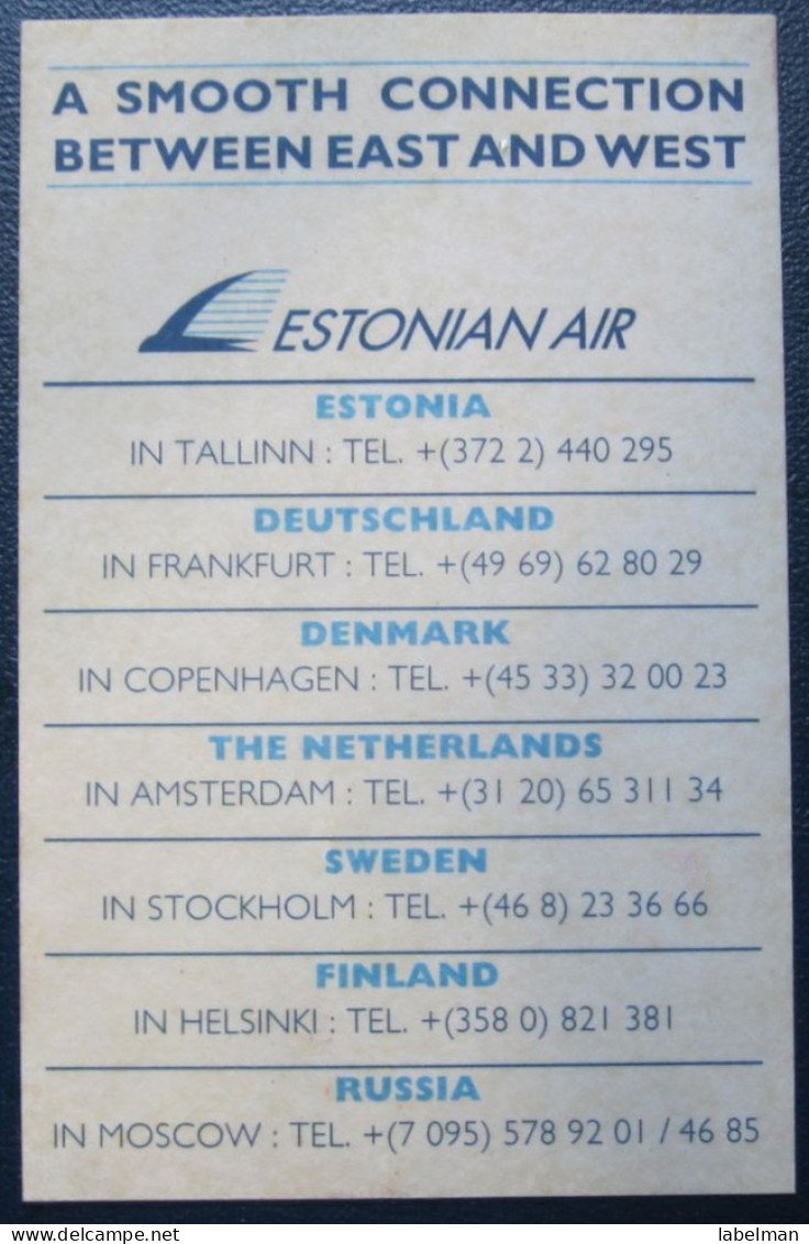 ESTONIAN AIR ESTONIA CARD WELCOME TICKET AIRWAYS AIRLINE STICKER LABEL TAG LUGGAGE BUGGAGE PLANE AIRCRAFT AIRPORT - Europa