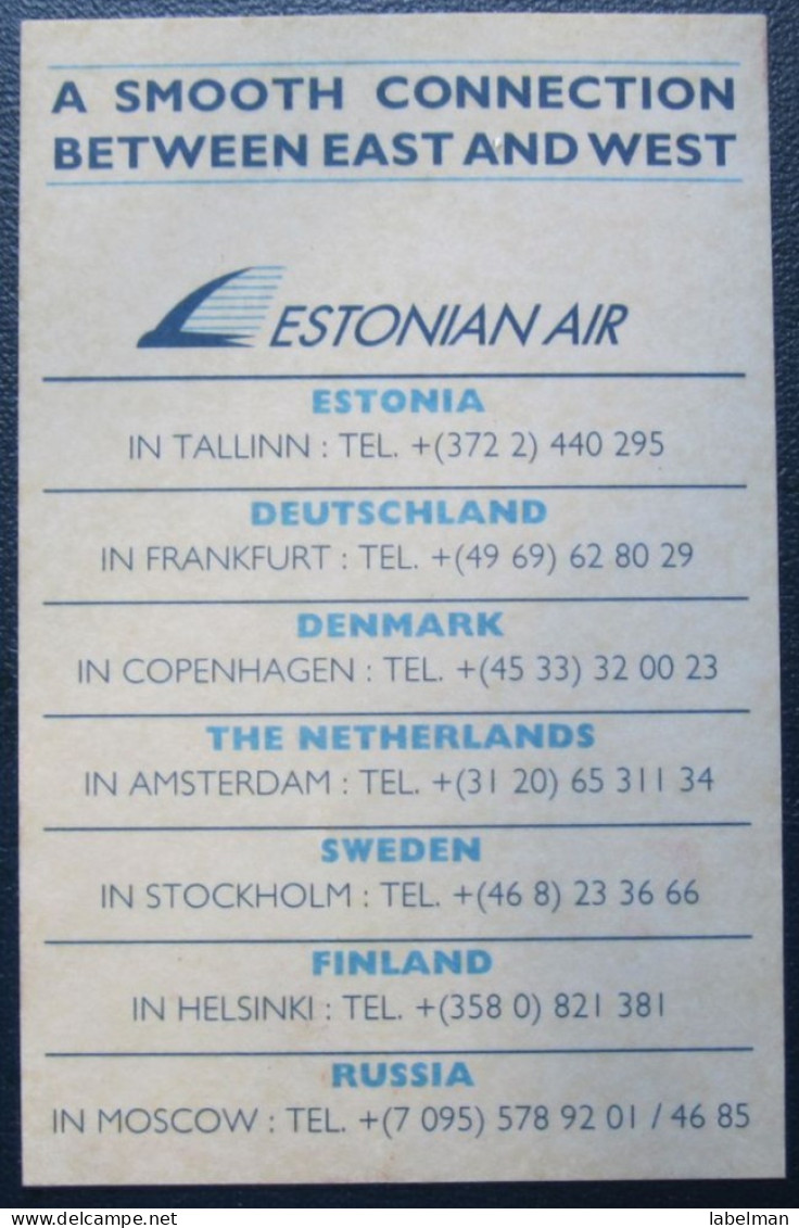 ESTONIAN AIR ESTONIA CARD WELCOME TICKET AIRWAYS AIRLINE STICKER LABEL TAG LUGGAGE BUGGAGE PLANE AIRCRAFT AIRPORT - Europe