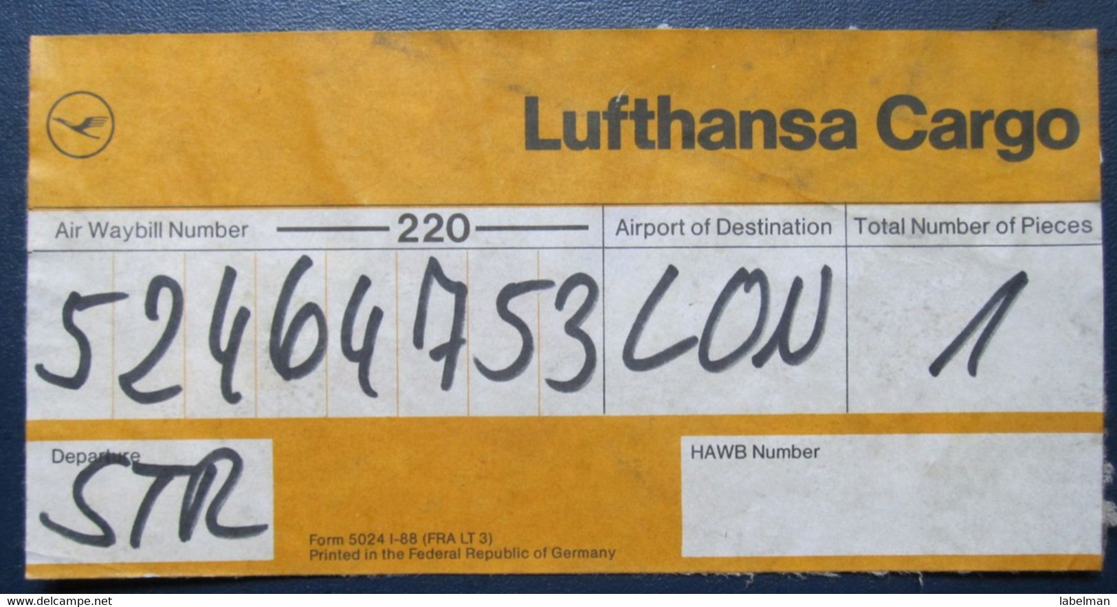LUFTHANSA GERMANY CARGO CARD TICKET AIRWAYS AIRLINE STICKER LABEL TAG LUGGAGE BUGGAGE PLANE AIRCRAFT AIRPORT - Europe