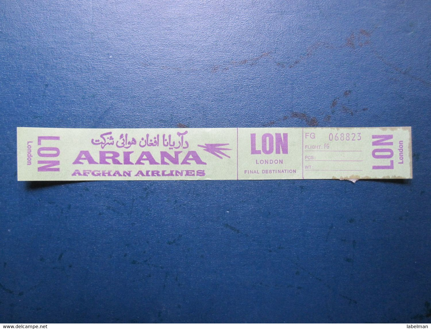 ARIANA AFGHAN AFGHANISTAN CARD TICKET AIRWAYS AIRLINE STICKER LABEL TAG LUGGAGE BUGGAGE PLANE AIRCRAFT AIRPORT - Europa