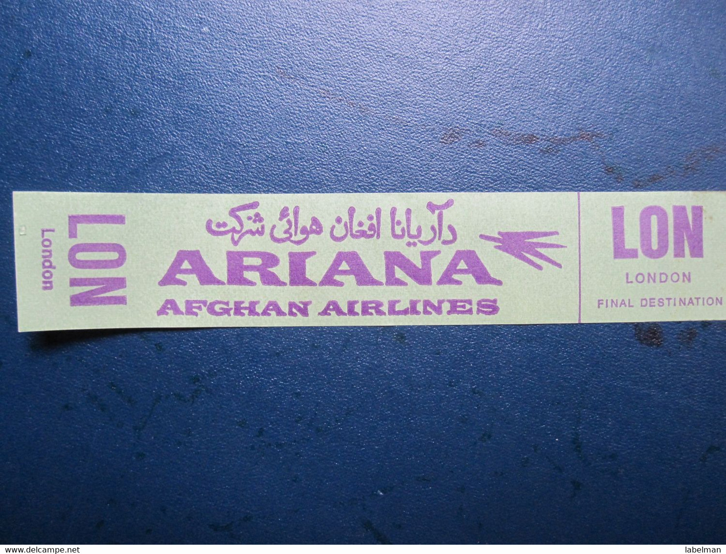 ARIANA AFGHAN AFGHANISTAN CARD TICKET AIRWAYS AIRLINE STICKER LABEL TAG LUGGAGE BUGGAGE PLANE AIRCRAFT AIRPORT - Europa