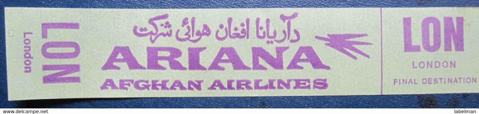 ARIANA AFGHAN AFGHANISTAN CARD TICKET AIRWAYS AIRLINE STICKER LABEL TAG LUGGAGE BUGGAGE PLANE AIRCRAFT AIRPORT - Europe