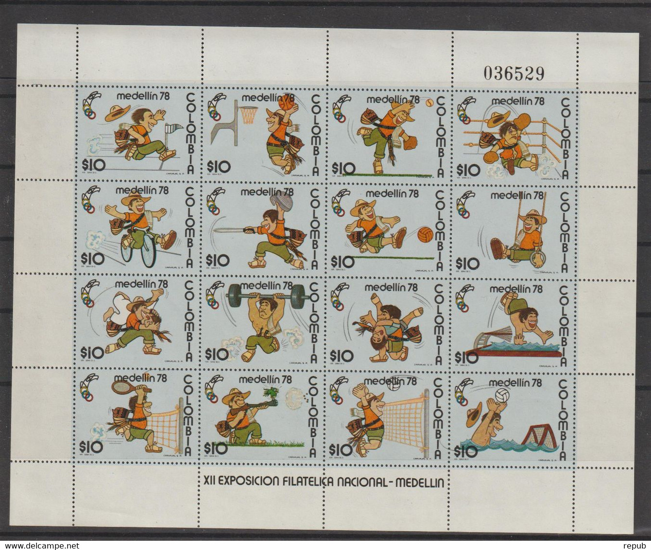 Colombie 1978 Expo Medellin Sports Feuillet 712-27 16 Val ** MNH - Colombie