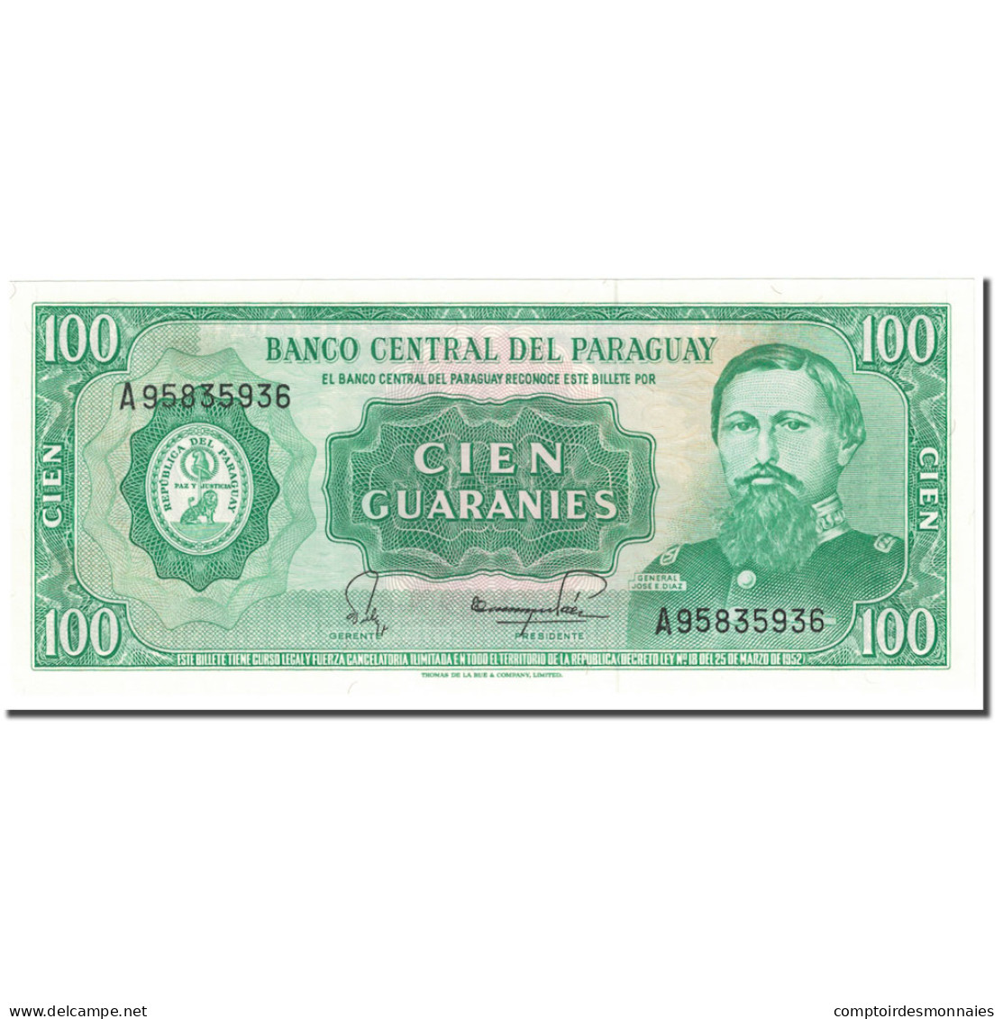 Billet, Paraguay, 100 Guaranies, 1982, 1982 (Old Date 25/03/1952), KM:205, NEUF - Paraguay