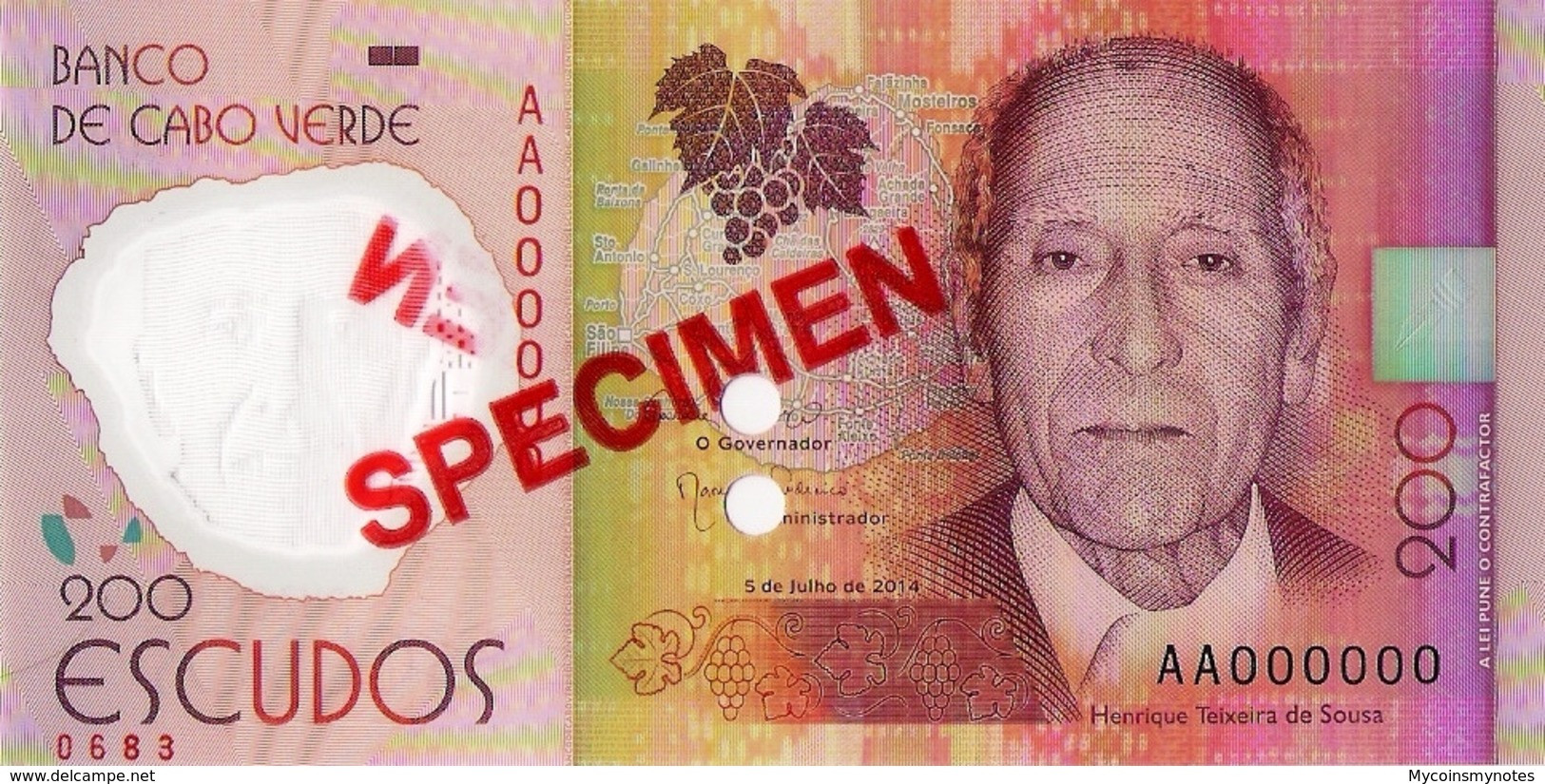 CAPE VERDE 200 (SPECIMEN) Escudos From 2014, P71s, UNC - Specimen