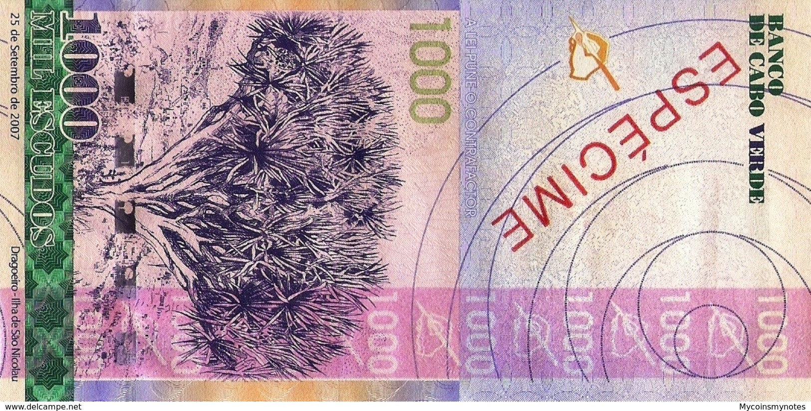 CAPE VERDE 1000 "SPECIMEN" ESCUDOS FROM 2007, P70s, UNC - Ficción & Especímenes