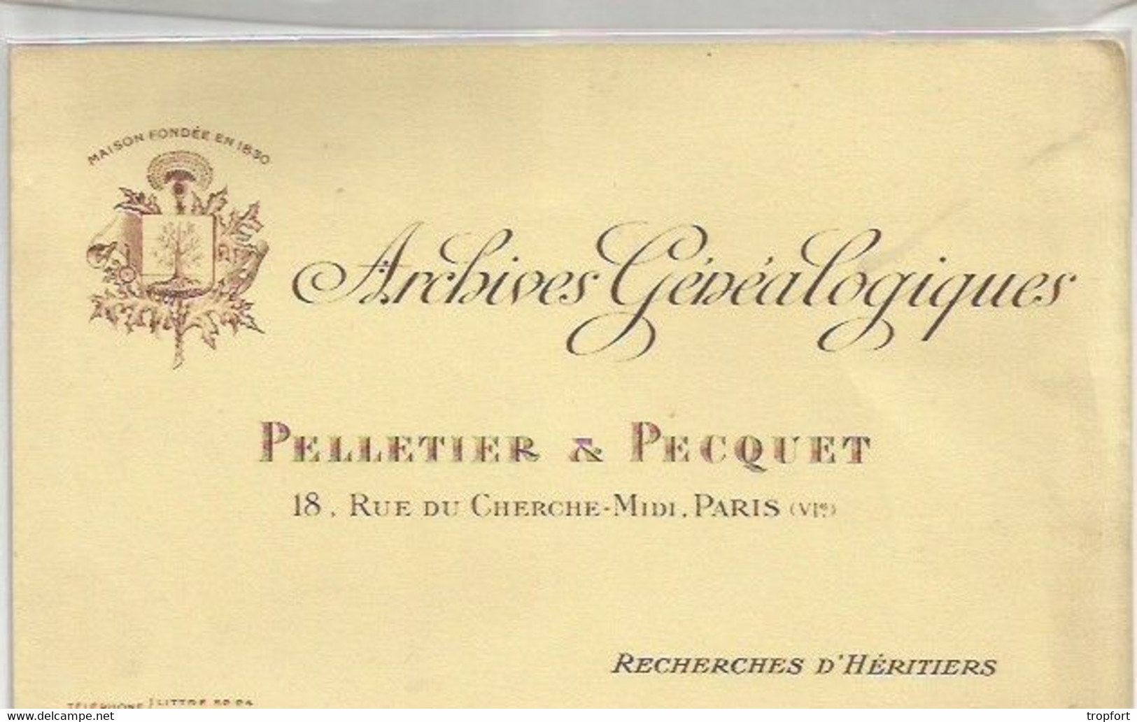 CK //  Old French Blotter  // BUVARD ARCHIVES GENEALOGIQUES  Pelletier Et Pecquet PARIS Généalogie - G