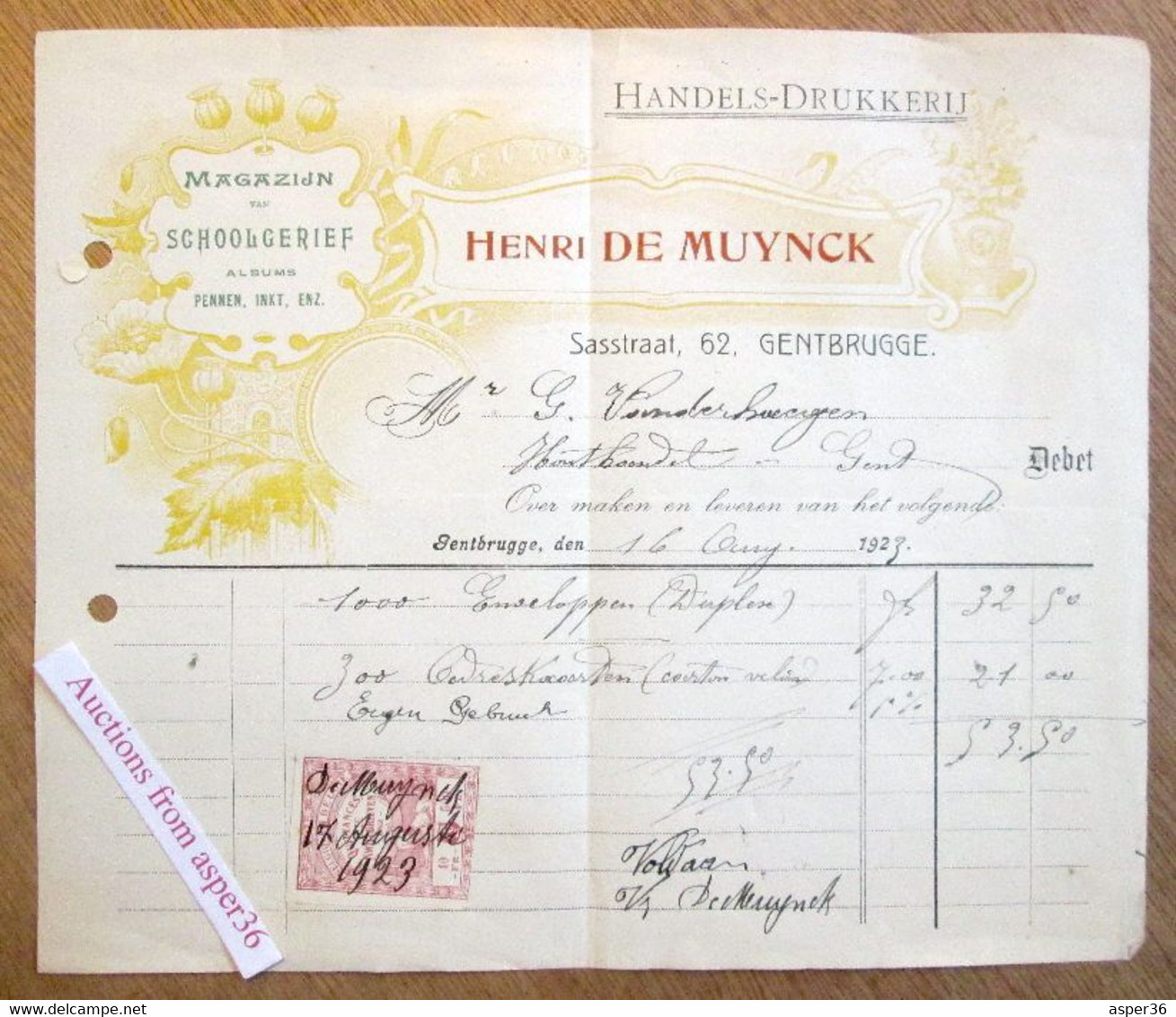 Handels-Drukkerij Henri De Muynck, Sasstraat, Gentbrugge 1923 - 1900 – 1949