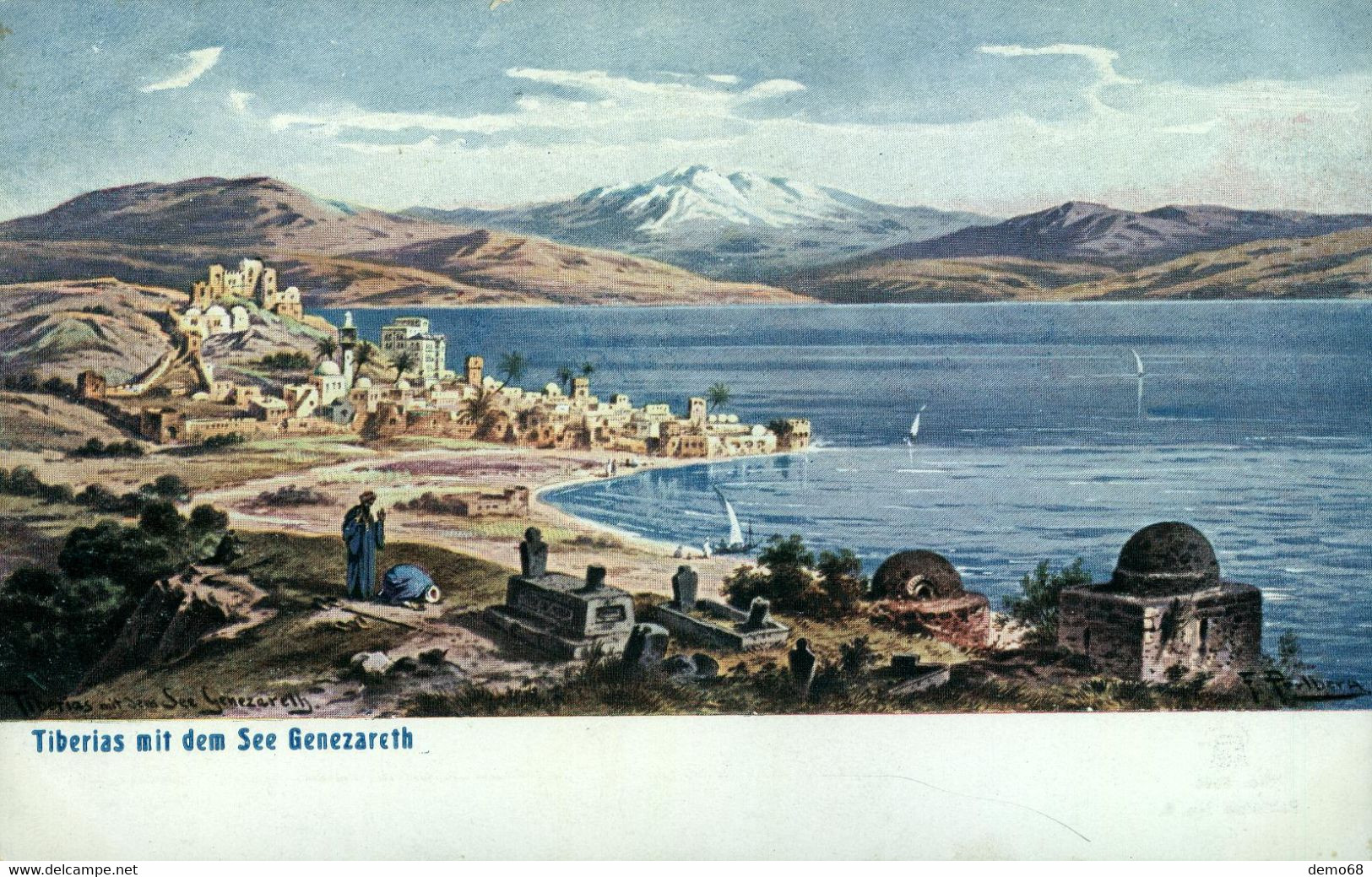 Israel Lac De Tibériade Ou Kinneret Tiberias  Belle Chromolitho Ed AC Palestinia - Israel