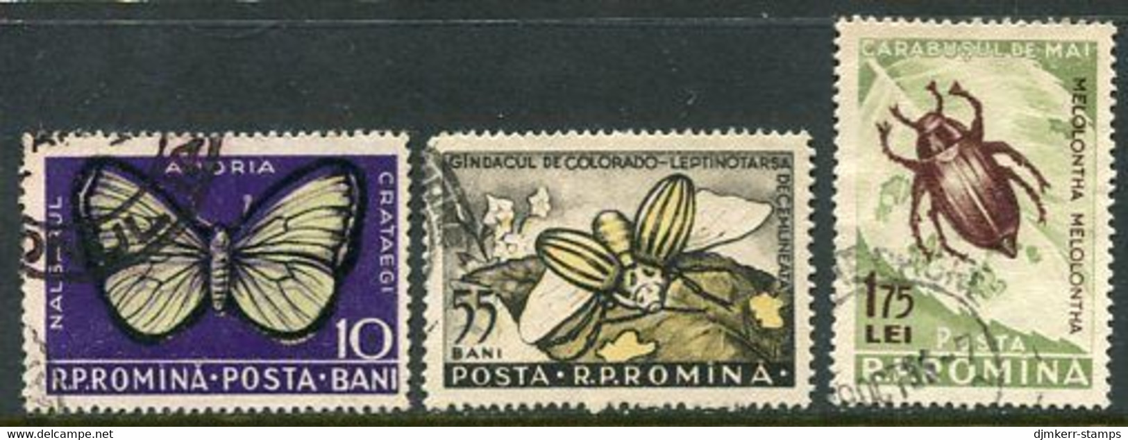 ROMANIA 1956 Insect Pests With Cheaper Shade Of 1.75 L  Used.  Michel 1586-88 - Gebraucht