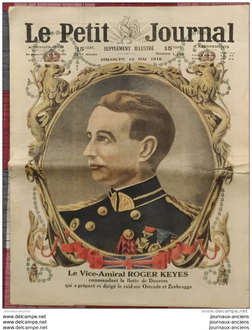 1918   LE PETIT JOURNAL N° 1430 - LE VICE AMIRAL ROGER KEYES - FIEVRES TYPHOIDE - Andere & Zonder Classificatie