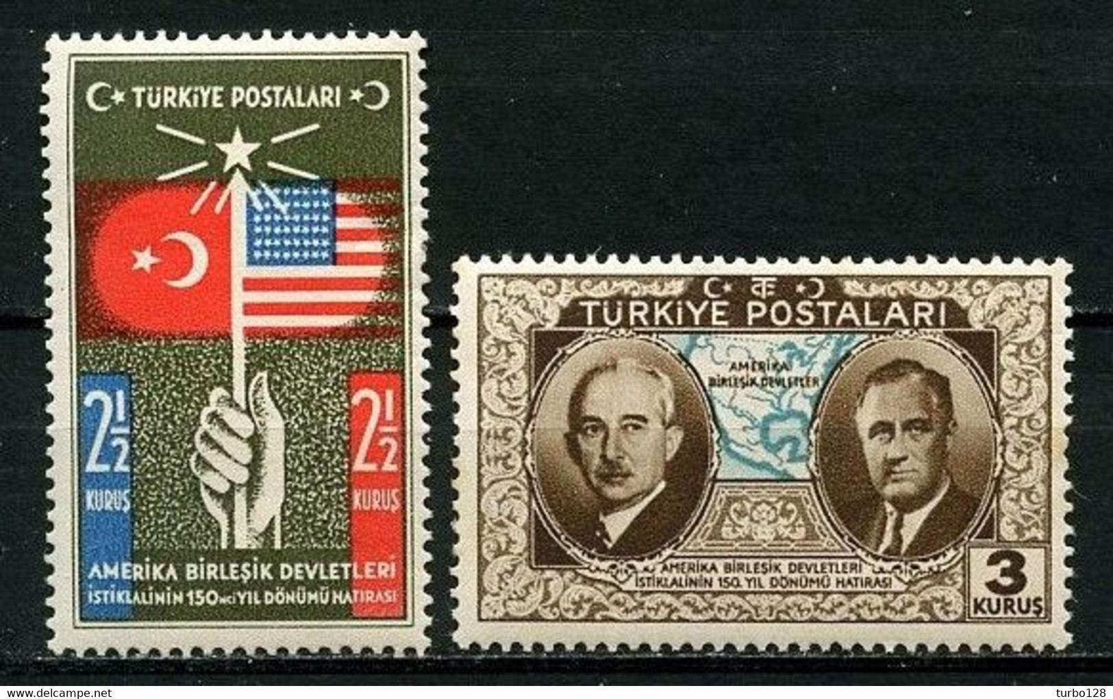 TURQUIE 1939 N° 906 907 * Neufs MH Infime Trace Charnière TTB Drapeaux Turc Américain Ismet Inönü Roosevelt Carte - Neufs