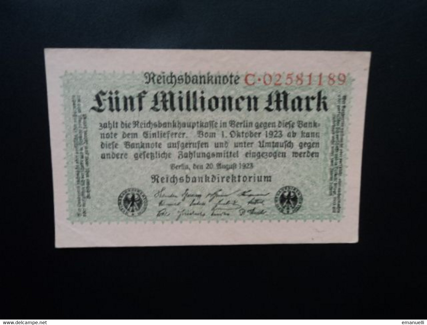 ALLEMAGNE * : 5 MILLIONEN MARK   22.8.1923     CA 104a, ** / P 105     SUP+ - 5 Mio. Mark