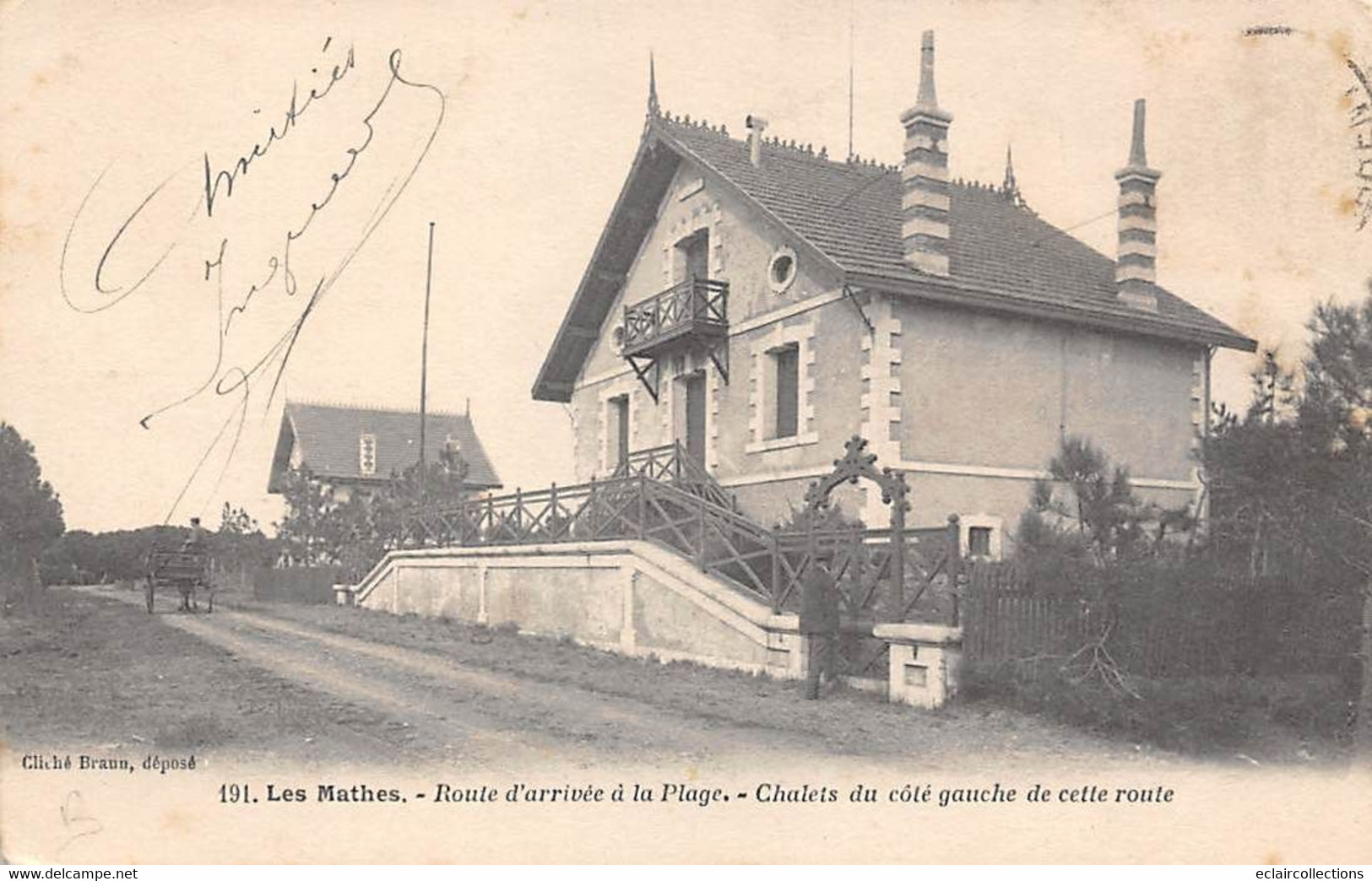 Les Mathes          17        Route De La Plage Chalets Du Côté Gauche   Cliché Braun  (voir Scan) - Les Mathes