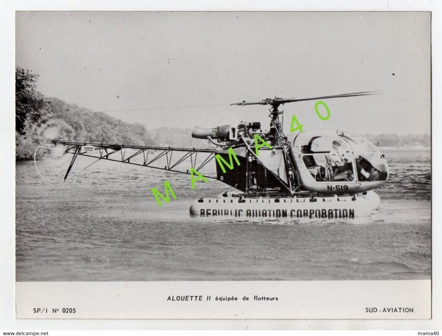 GRANDE PHOTO - HELICOPTERE - ALOUETTE II - EQUIPEE DE FLOTTEURS - SUD AVIATION - Luftfahrt