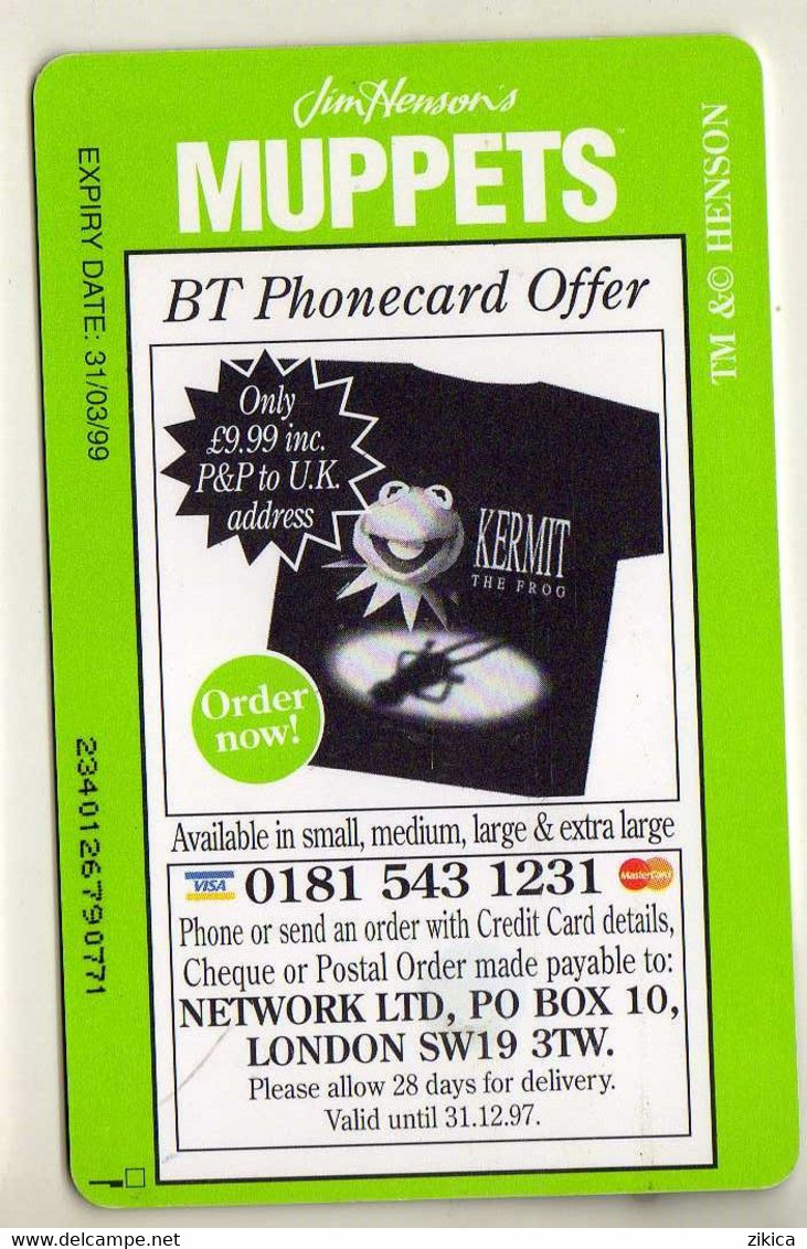 Phonecard - United Kingdom - BT - British Telecom - Special Edition - The Muppet Show,frog,cinema / Film.music - Autres & Non Classés