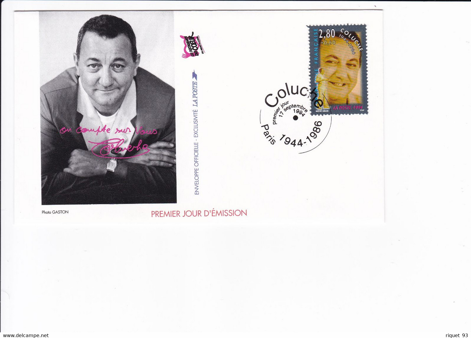 COLUCHE. Les Restaurants Du Cœur - Carte Entier Postal Et Enveloppe 1er Jour -Doc Philatéliques - Autres & Non Classés