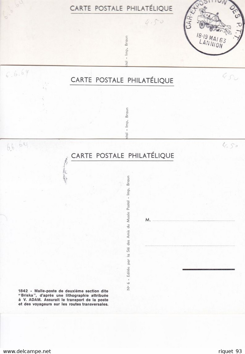 Lot 3 Cp Malle Poste 1842 - CAR-EXPOSITION DES P.T.T. Avec Cachets Philatéliques De 3 Villes Différentes De 1963-64 - Sonstige & Ohne Zuordnung